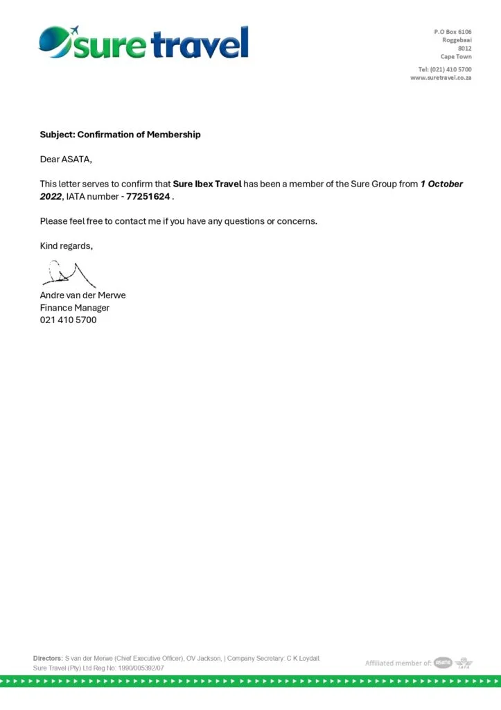ASATA membership certificate